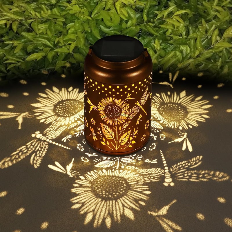 Doogarden Solar Lantern Outdoor Hanging Sunflower Lights Birthday Gifts for Women Mom Metal Garden Decor Outside Waterproof Thanksgiving LED Lanterns for Patio, Yard(Dragonfly) - Image 1